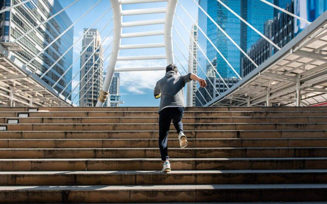 Person running up hill
